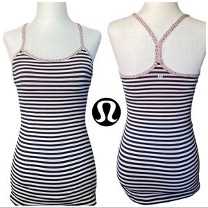 Lululemon Light Pink & Black Striped Racerback Tank Top w/ Built in Bra 4